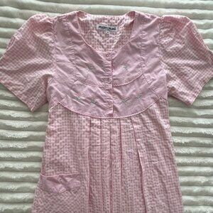 Vintage Pink Gingham Cotton Pajama Nightgown Embroidered Prairie XL